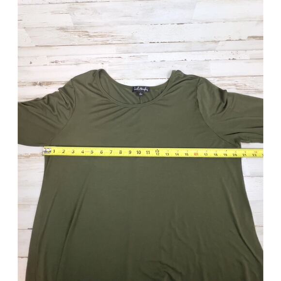 French Atmosphere Dress Women Size 1X Solid Dark Green Stretch Rayon 3/4 Sleeved - Picture 5 of 6